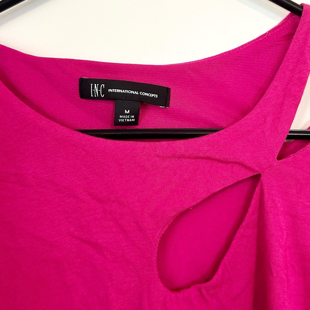 INC International Concepts Fuchsia Top with Asymmetric Cutout Neckline - Medium - Picture 2 of 6